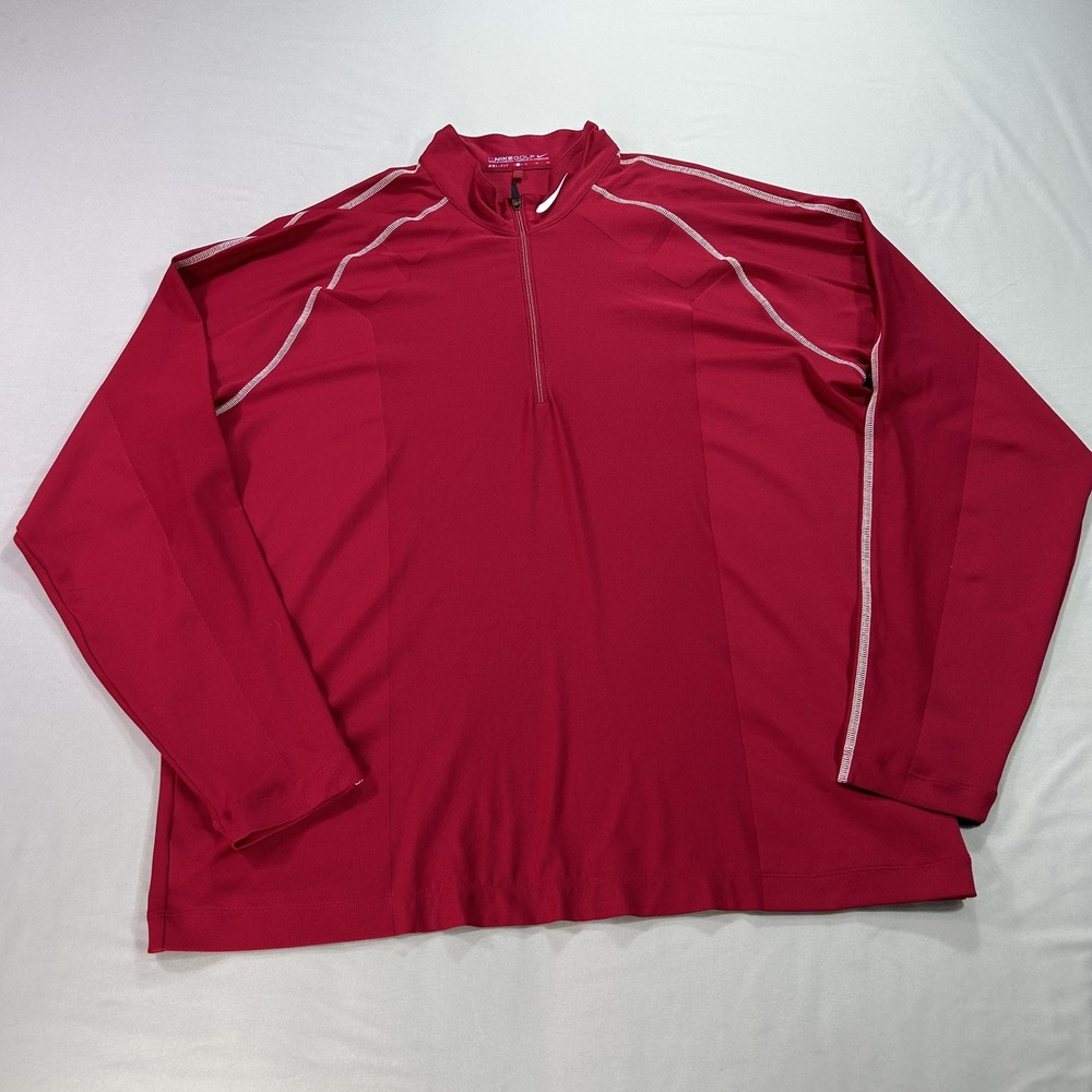 Nike Golf Dri-Fit Pull Over Jacket XL Red 1/4 Zip Long Sleeve Stretch Mens Shirt